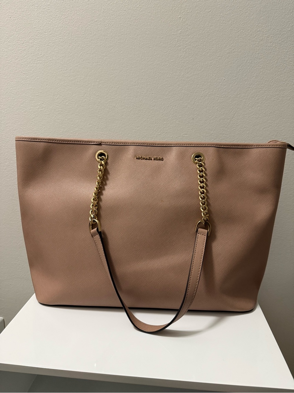 Michael Kors Dusty Rose Saffiano Leather Chain Strap Tote